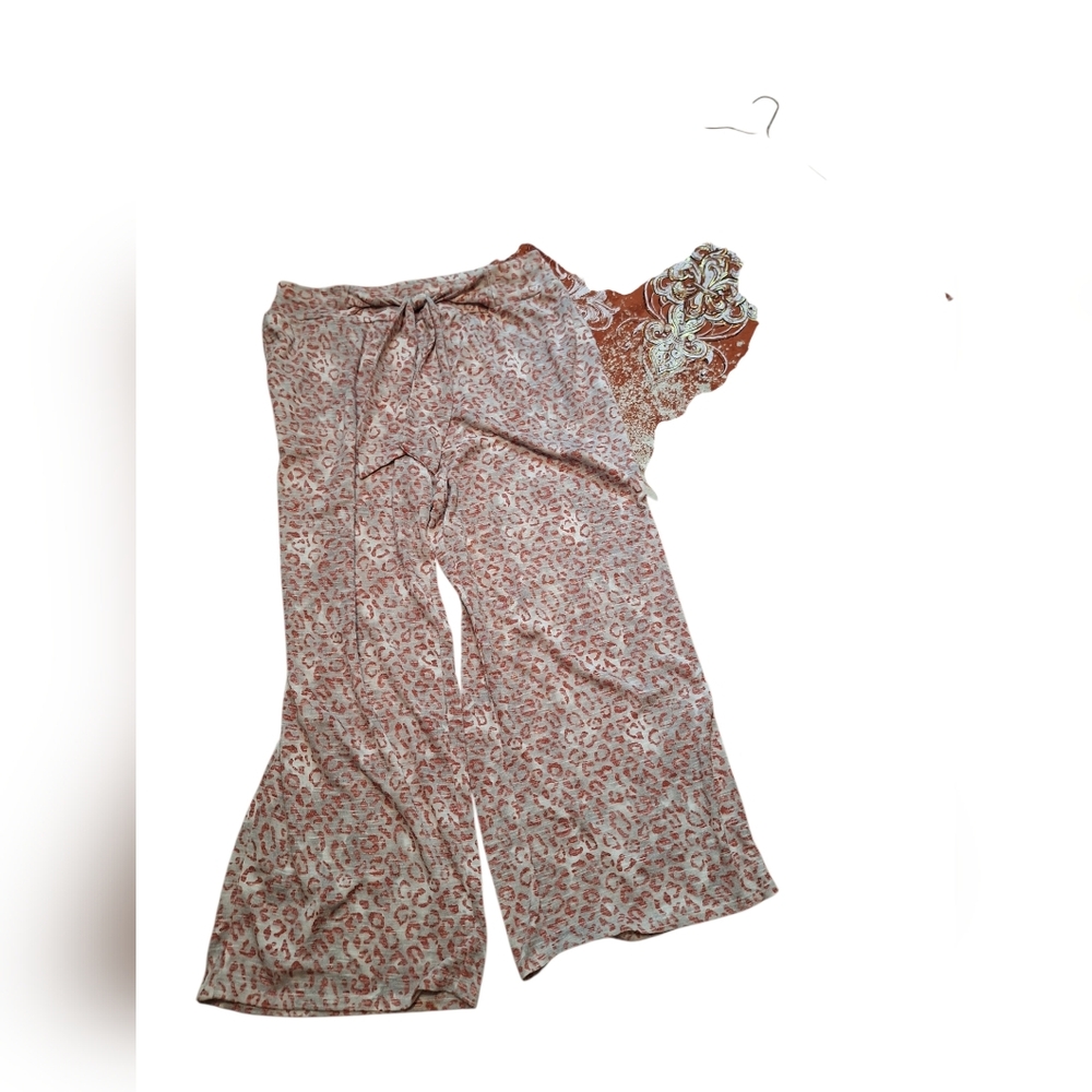 Two Piece Set Plus Size 22/24 Comfy Animal Print Fleur di Lis Rust weekends - Picture 4 of 9
